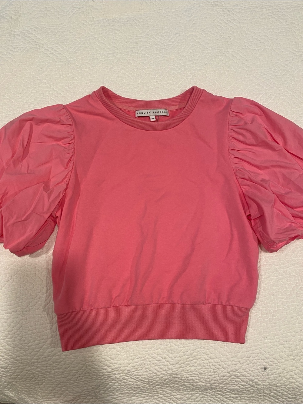 English Factory Coral Pink Puff Sleeve Cropped Tee